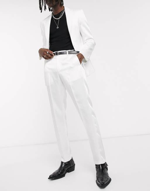  ASOS DESIGN skinny tuxedo suit in white with high shine panels, 3 of 3