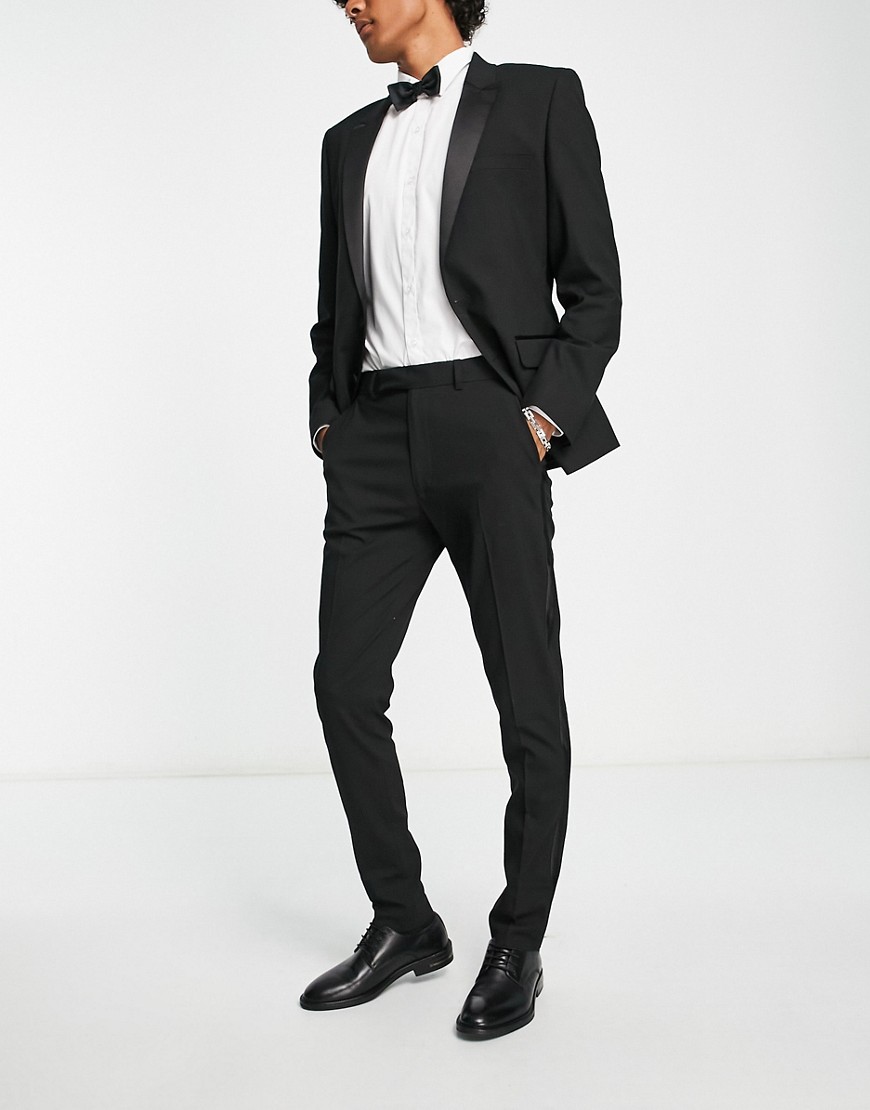 ASOS DESIGN skinny tuxedo trousers in black