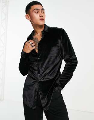 ASOS DESIGN skinny velvet shirt in black