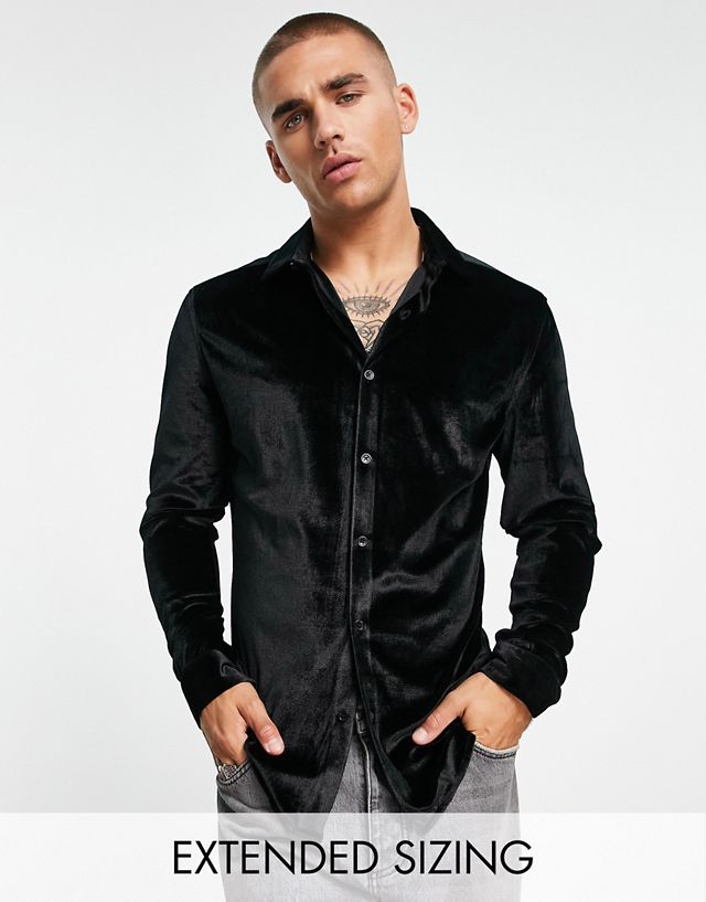ASOS DESIGN skinny velvet shirt in black