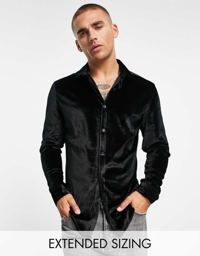 ASOS DESIGN skinny velvet shirt in black