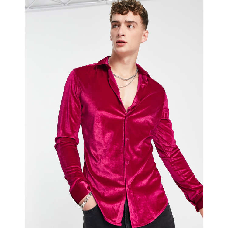 Pink velvet shirt hot sale mens