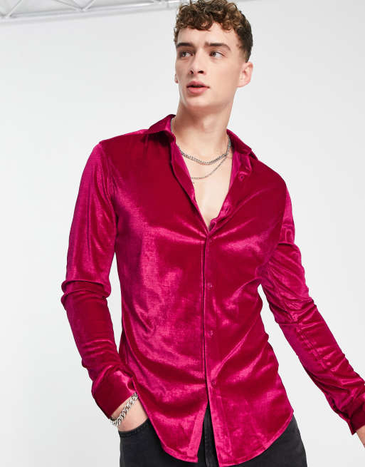 ASOS DESIGN velvet corset top in bright pink