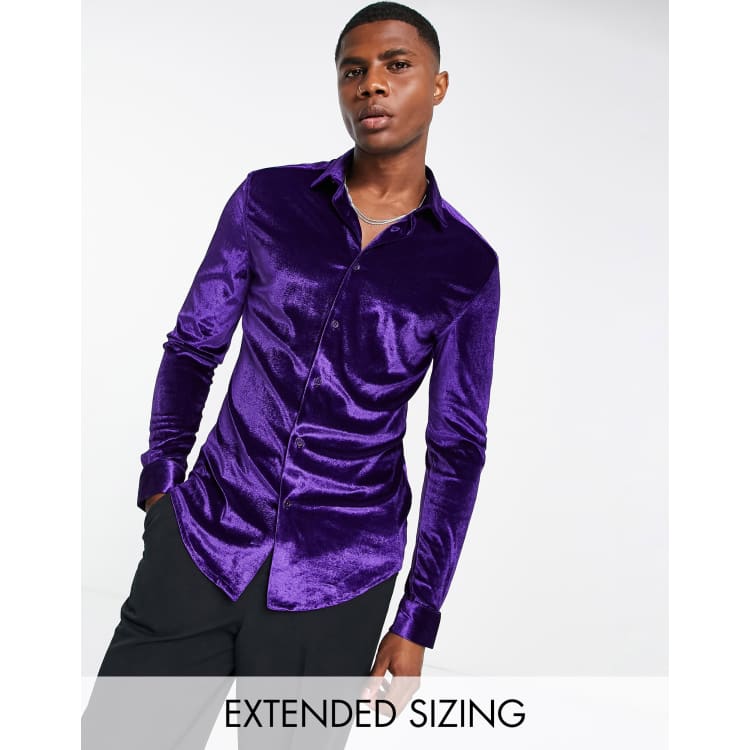 ASOS DESIGN skinny velvet shirt in purple