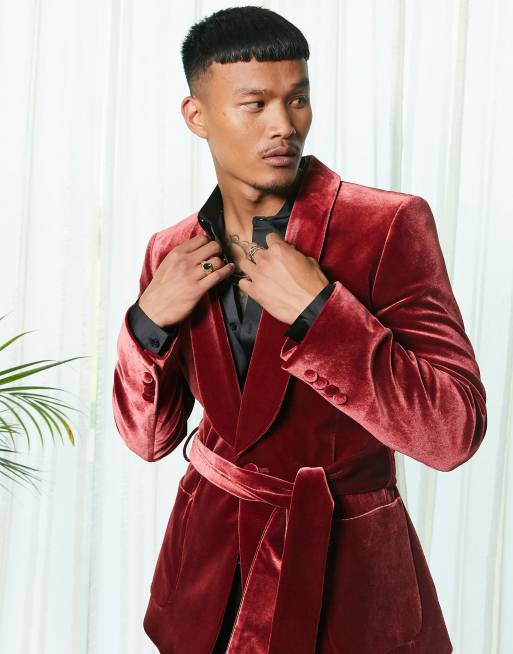 Burgundy velvet hot sale smoking jacket