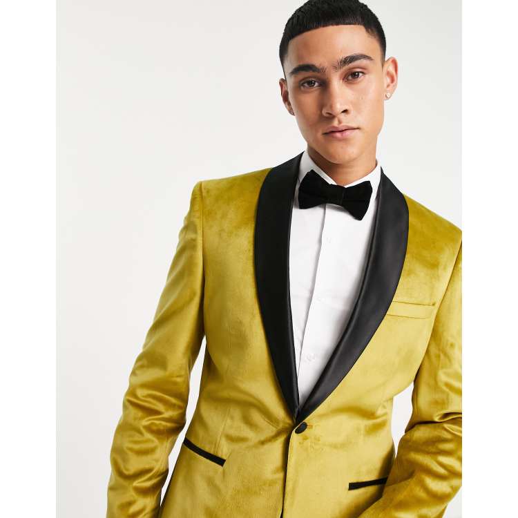 ASOS DESIGN skinny velvet tuxedo jacket in gold