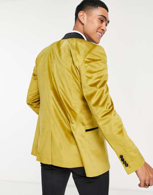 ASOS DESIGN skinny velvet tuxedo jacket in gold
