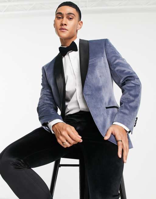 Grey Velvet Tuxedo Jacket