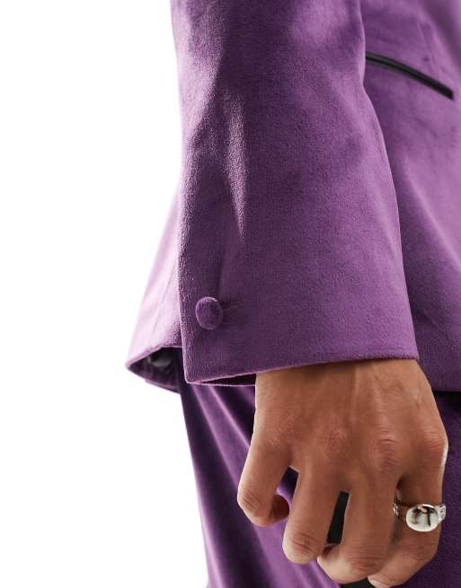 ASOS DESIGN skinny velvet tuxedo suit jacket in purple, 2 of 5
