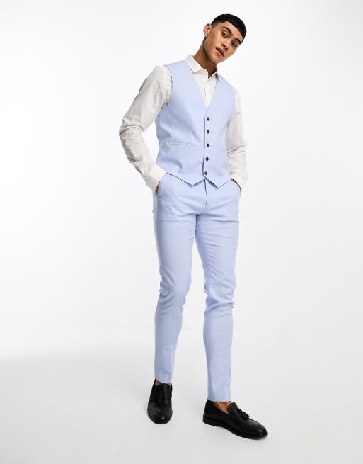 ASOS DESIGN - Skinny-vest i pastelblå hørblanding, 2 af 5