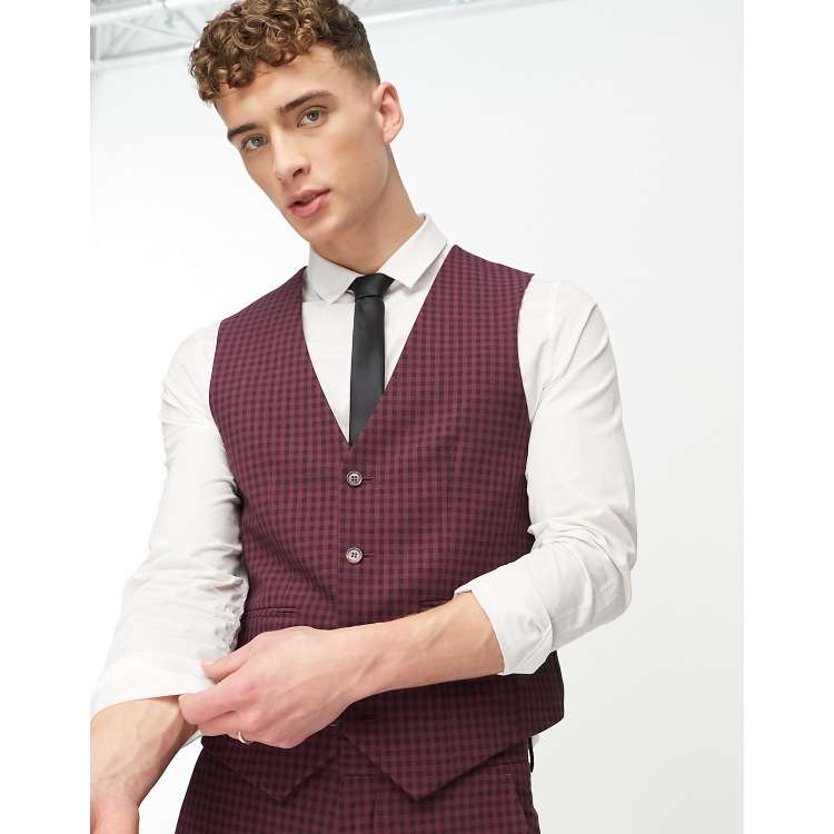 Burgundy hot sale check waistcoat