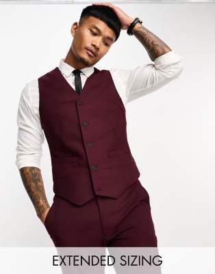 Asos Design Wedding Super Skinny Suit Vest In Burgundy Micro Texture-red