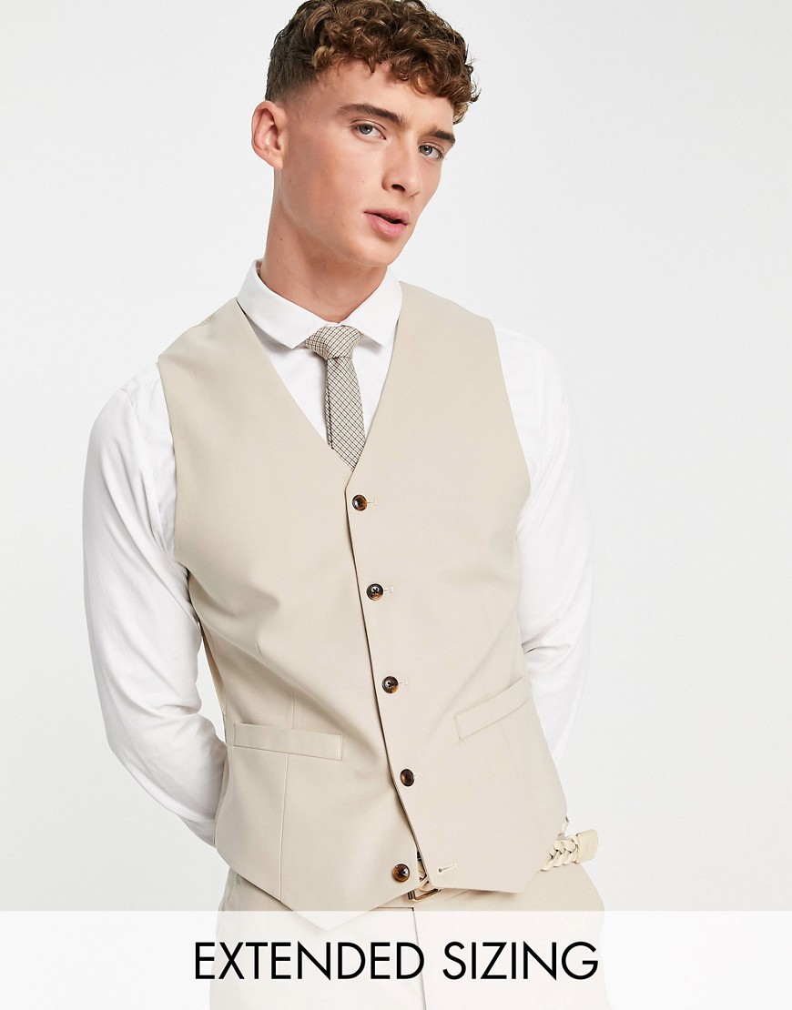 Asos Design Slim Linen Mix Vest In Stone-neutral