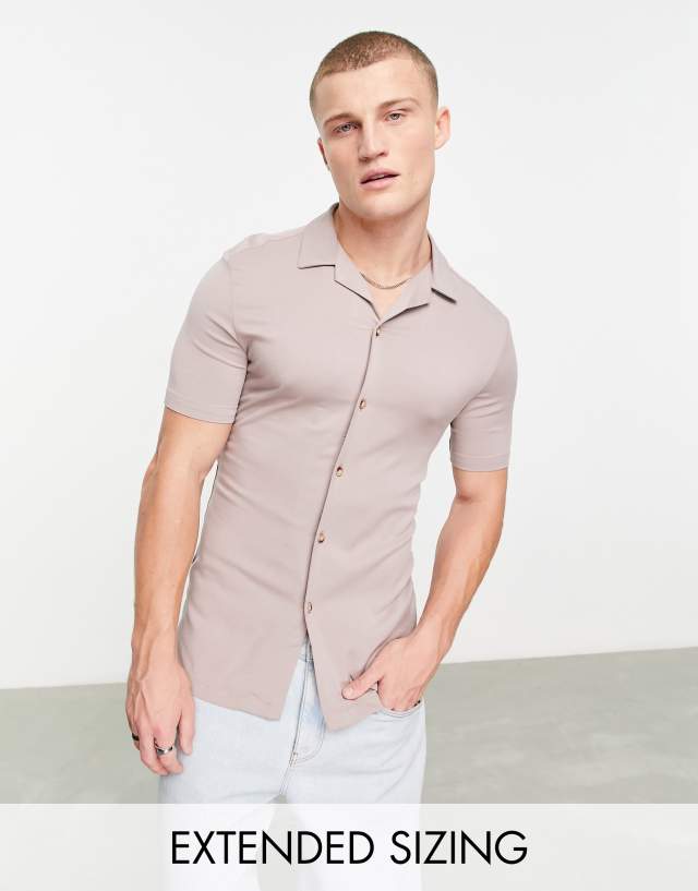 ASOS DESIGN skinny viscose shirt in beige