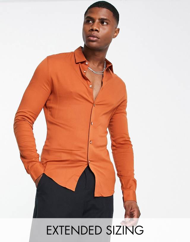 ASOS DESIGN skinny viscose shirt in rust