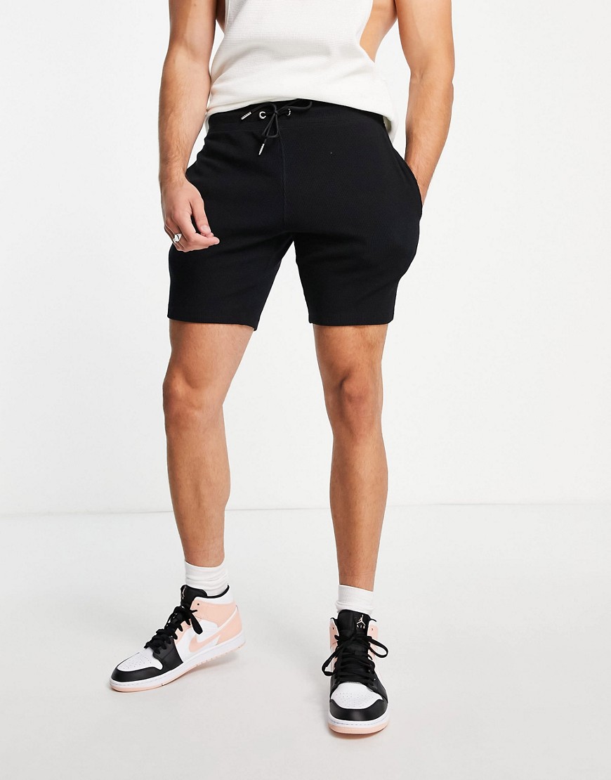 ASOS DESIGN skinny waffle shorts in black - part of a set
