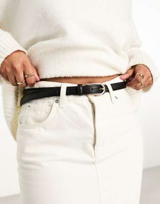 skinny waist and hip jeans belt with gold buckle in black