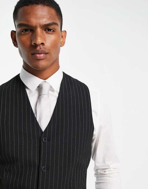 Mens black pinstripe outlet waistcoat