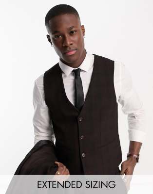 ASOS DESIGN skinny waistcoat in burgundy check - ASOS Price Checker