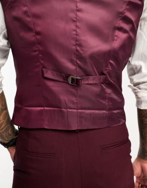 ASOS DESIGN skinny waistcoat in burgundy, 4 of 5