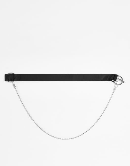 Asos Design Skinny Webbing Belt With Chain And Clip Fastening In Black 