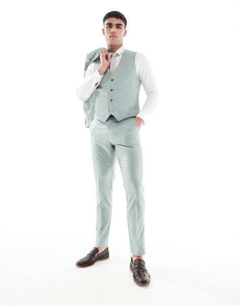 ASOS DESIGN skinny wedding suit in green texture - view 1