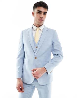 Asos Design Skinny Wedding Suit Jacket In Blue