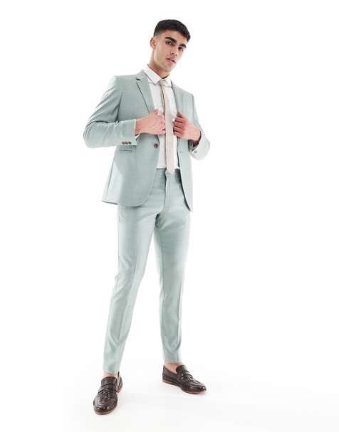 ASOS DESIGN skinny wedding suit pants in green texture - view 1