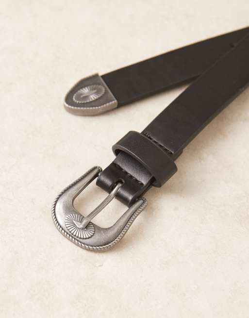 ASOS DESIGN skinny western belt in black faux leather