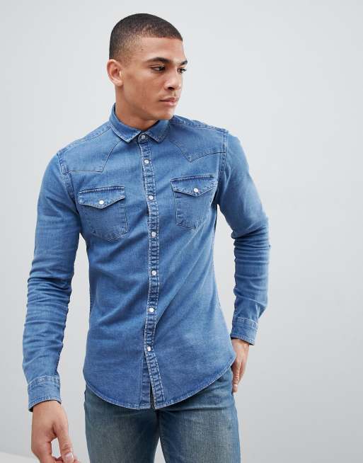 Skinny denim hot sale shirt