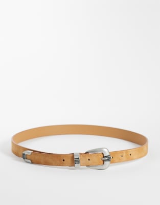 Asos Design Skinny Western Embossed Detail Belt In Brown