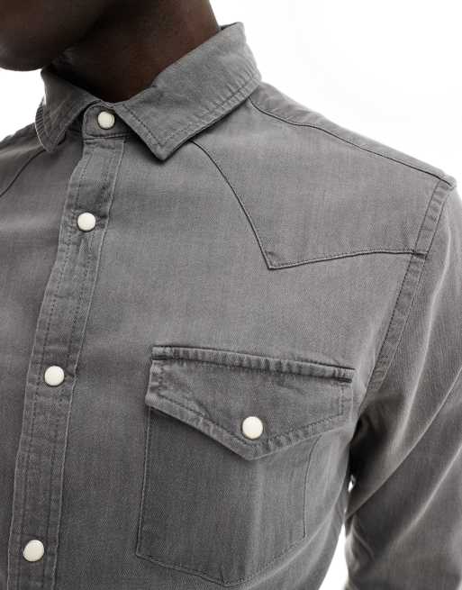 ASOS DESIGN - Skinny western overhemd van denim in zwart met wassing, 2 van 4
