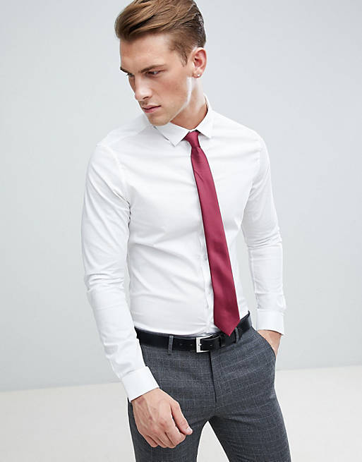 Asos Design Skinny White Shirt And Burgundy Tie Save | Asos