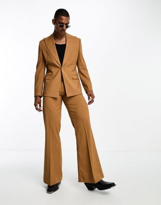 ASOS DESIGN skinny wide lapel suit jacket in tobacco