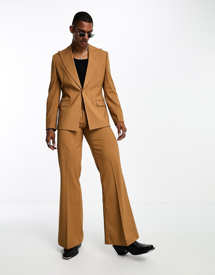 ASOS DESIGN skinny wide lapel suit jacket in tobacco-Brown