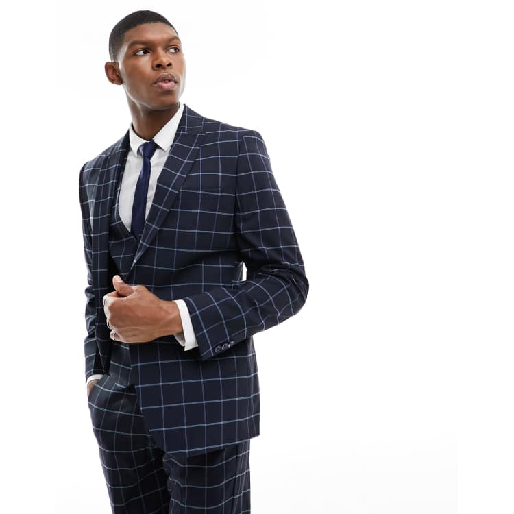 ASOS DESIGN skinny windowpane check suit jacket in navy