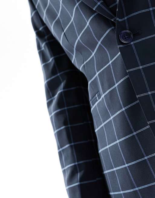 ASOS DESIGN skinny windowpane check suit jacket in navy | ASOS