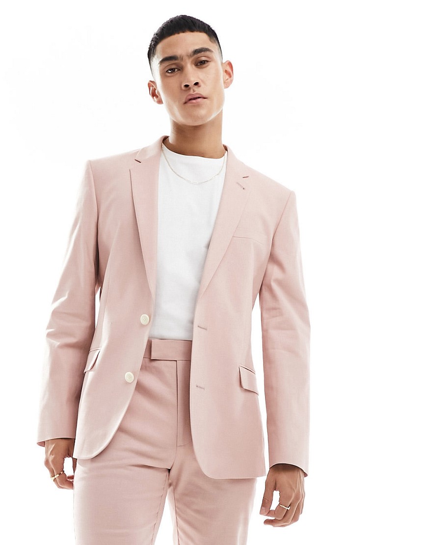 ASOS DESIGN skinny with linen suit jacket in pink