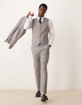 skinny with linen suit pants in gray prince of wales check