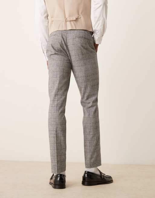 ASOS DESIGN skinny with linen suit pants in gray prince of wales - Main Image