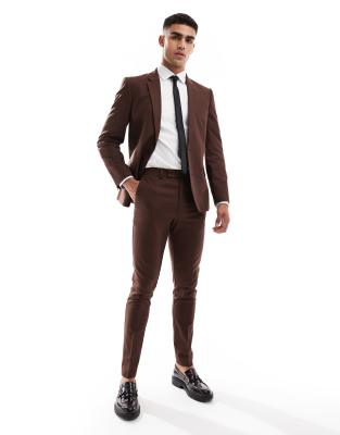 ASOS DESIGN ASOS DESIGN skinny with linen suit trouser in brown