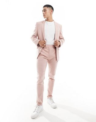 ASOS DESIGN skinny with linen suit trouser in pink