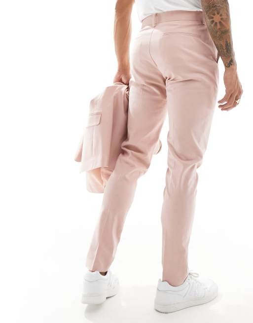 ASOS DESIGN skinny with linen suit trouser in pink, 2 of 5