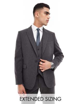 skinny wool blend suit jacket in charcoal basket weave-Gray