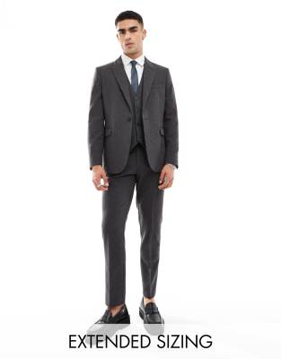 skinny wool blend suit pants in charcoal basket weave-Gray