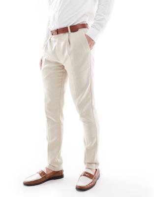 Asos Design Skinny Wool Blend Suit Pants In Neutral