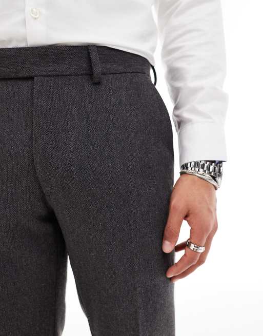 ASOS DESIGN skinny wool blend suit trousers in charcoal basket - Main Image