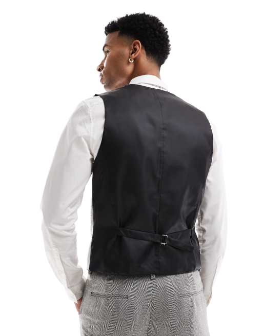 ASOS DESIGN skinny wool blend suit waistcoat in grey herringbone