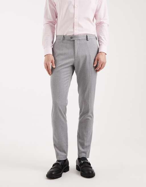 ASOS DESIGN skinny wool-look suit pants in grey herringbone, 2 of 5