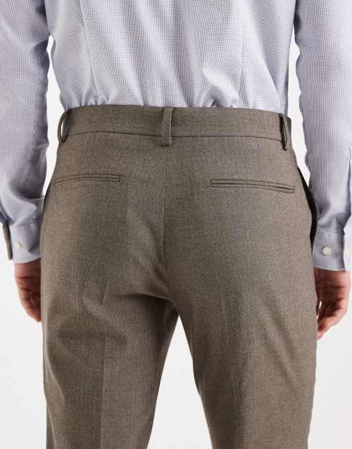 ASOS DESIGN skinny wool look suit trouser in khaki herringbone flannel, 4 of 5